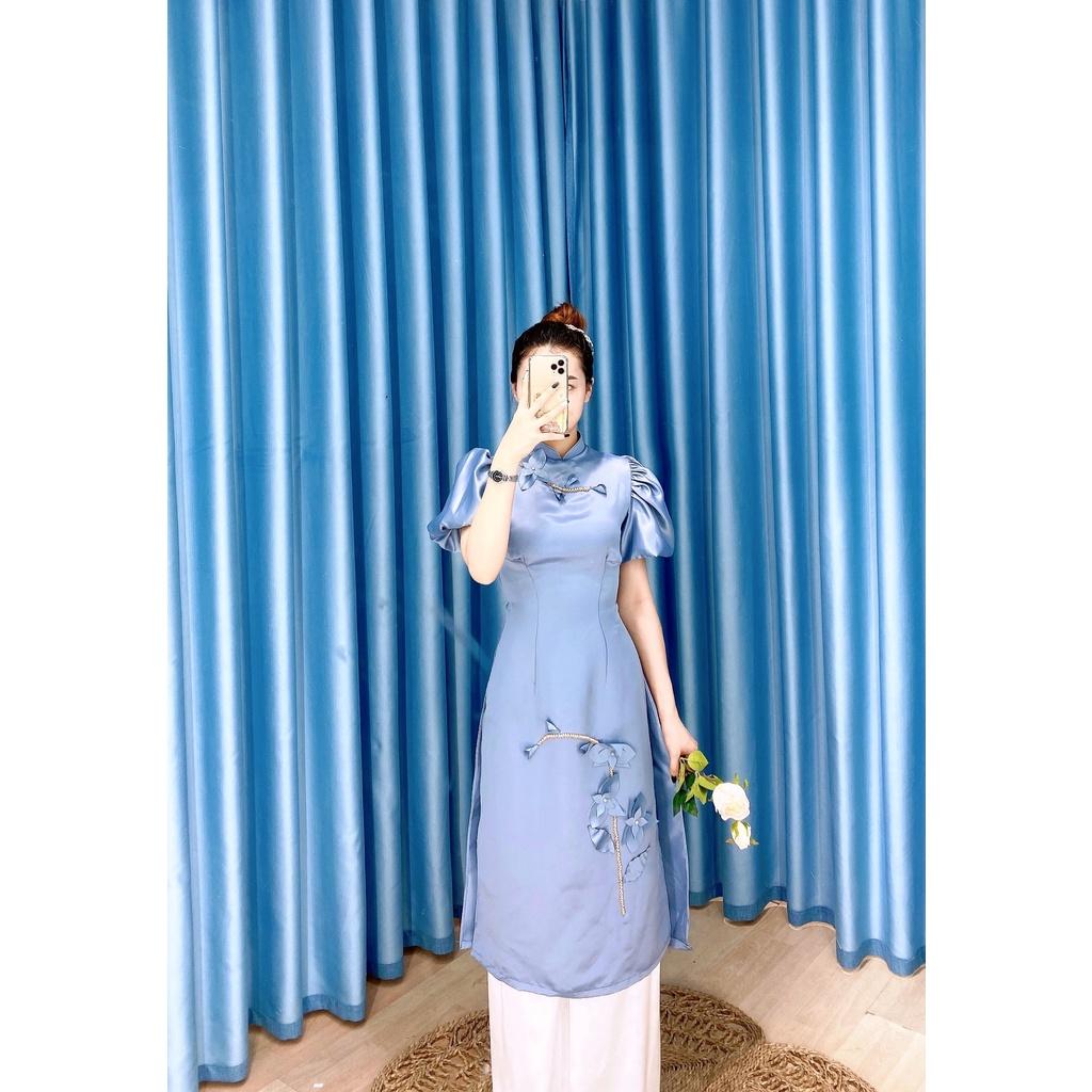 Áo dài cách tân tafta màu xanh siêu xinh by Quỳnh Hương