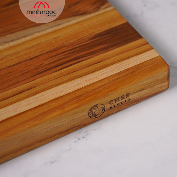 Thớt gỗ Teak ghép ngang, hình chữ nhật 20x30x2,5 cm - MSP CG01. Dùng cắt, thái, khay trưng bày thực phẩm.
