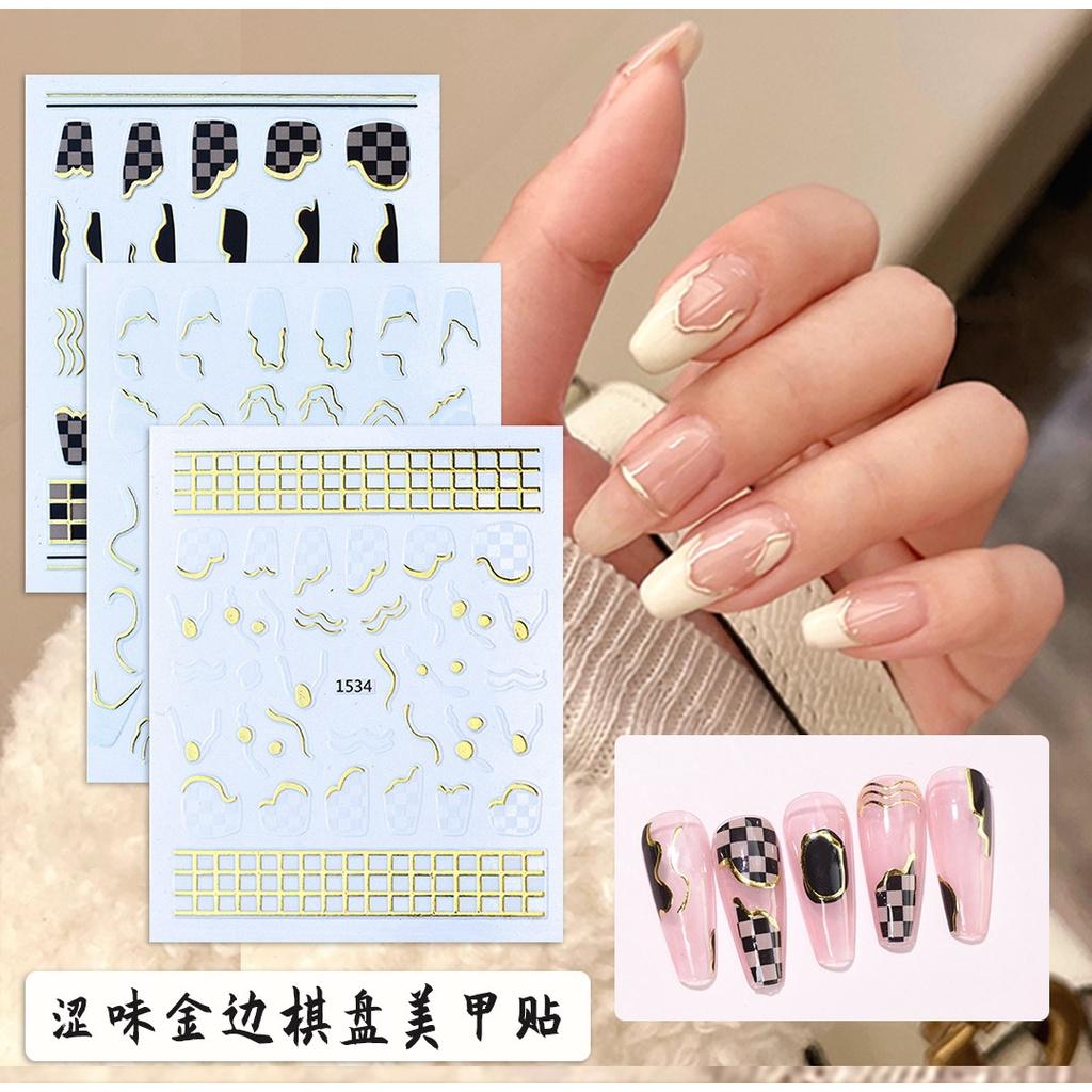 Sticker Nails 3D | Họa Tiết Bronzing Caro | Hình Dán Móng