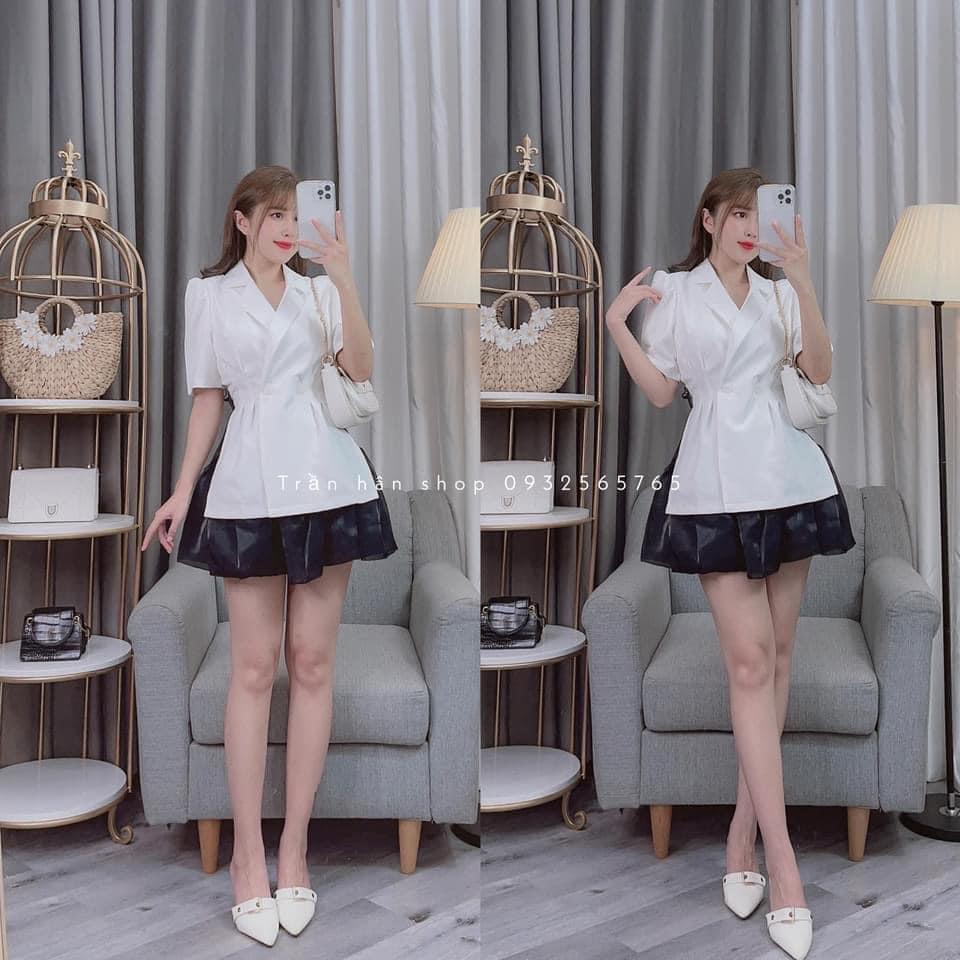 Set áo vest váy tơ quảng châu siêu hot
