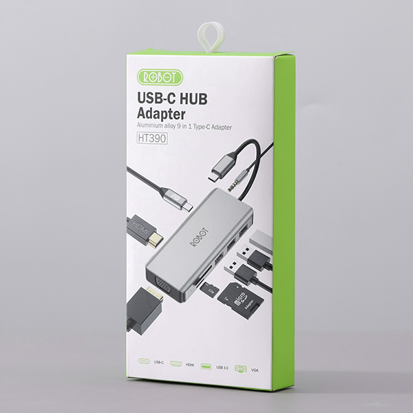 Bộ chuyển đổi 9in1 ROBOT HT390 type-c cổng kết nối USB 3.0/ HDMI/PD/SD/TF/VGA/AUX cho Macbook bộ chuyển đổi máy tính Matebook USB 3.0 - HÀNG CHÍNH HÃNG