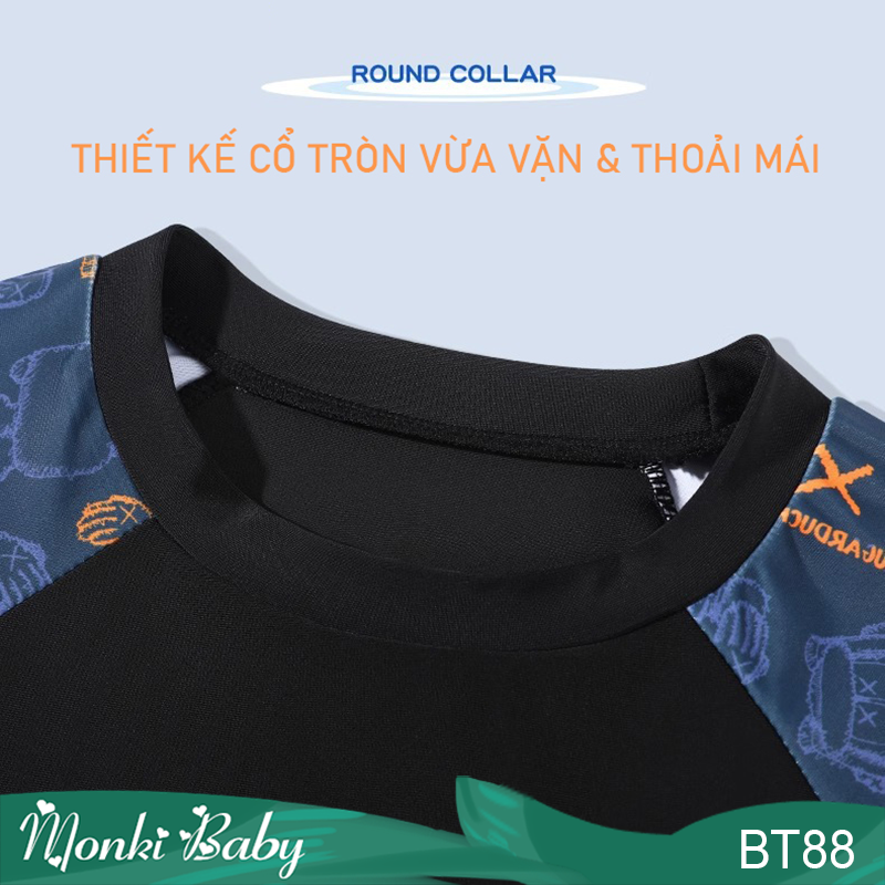 Bộ bơi bé trai 2 mảnh, áo thun bơi cộc tay &amp; quần bơi 2 lớp thời trang, vải bơi lạnh mịn mát, co giãn cao, có size lớn đến 50kg | BT88