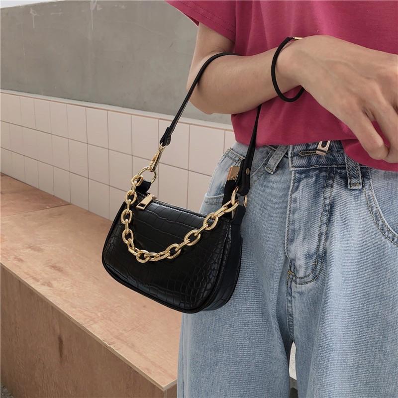 Túi kẹp nách da rắn xích vàng Ulzzang cá tính