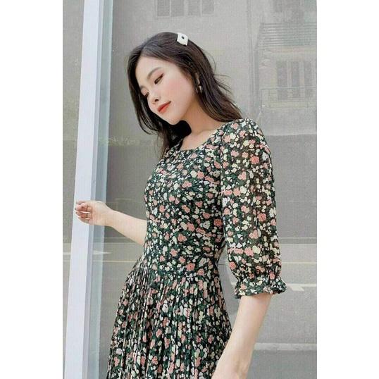 ĐẦM XOÈ VOAN HOA CHÂN VÁY DẬP LY TAY LỠ