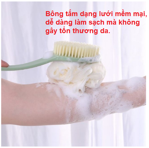 Cây cọ lưng tắm 2 đầu bông vải lưới và lông bàn chải sản phẩm cần thiết cho phòng tắm GD647-CoLung2D