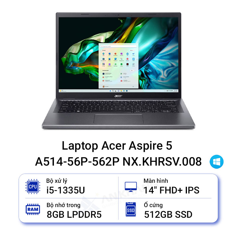 Laptop Acer Aspire 5 A514-56P-562P NX.KHRSV.008 (Intel Core i5-1335U | 8GB | 512GB | Intel UHD Graphics | 14.0 inch FHD | Win 11 | Xám) - HÀNG CHÍNH HÃNG