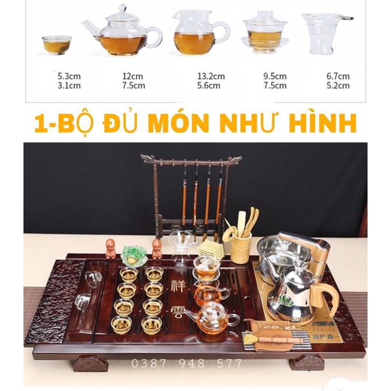 Bàn trà điện thông minh đa năng cao cấp cảm ứng tự động bơm nước Khung gỗ 92cm,Bộ bàn trà đạo mặt nan màu nâu