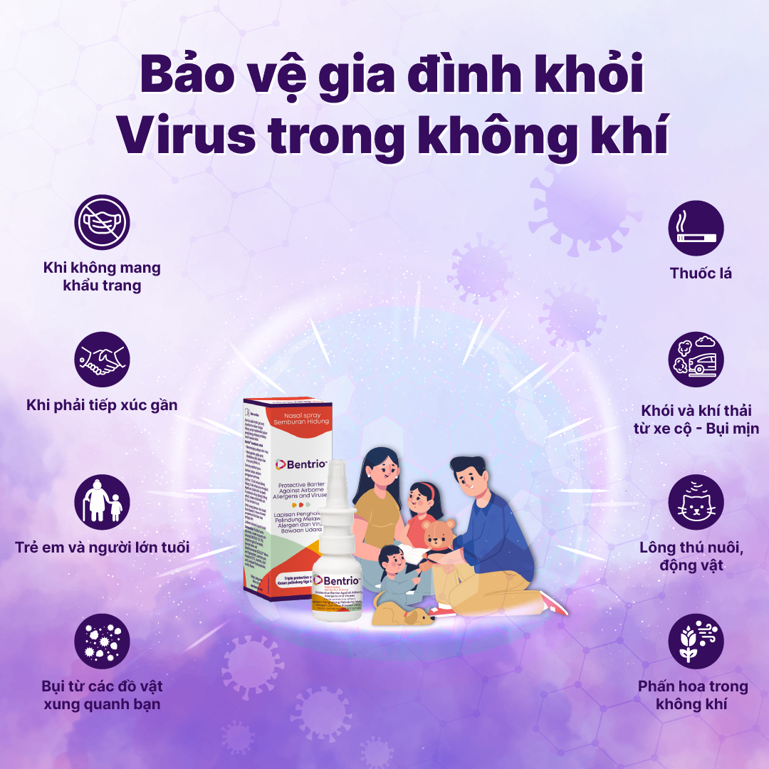 Bình xịt mũi Bentrio Nasal Spray hỗ trợ ngăn ngừa vi khuẩn, bụi bẩn và các tác nhân gây dị ứng trong không khí (20ml/bình)