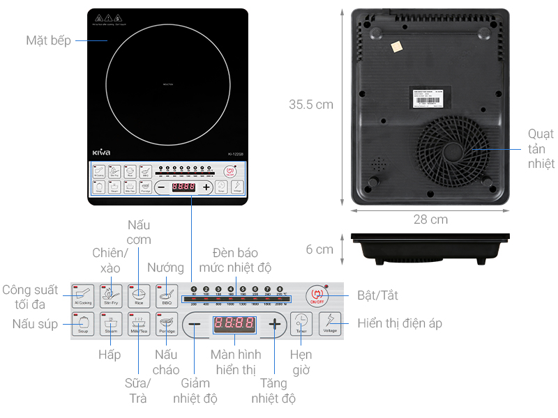 Bếp từ đơn Kiwa KI-122GB - Hàng chính hãng