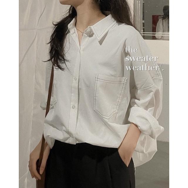Áo sơ mi chỉ nổi chất đũi xước - sơ mi oversize