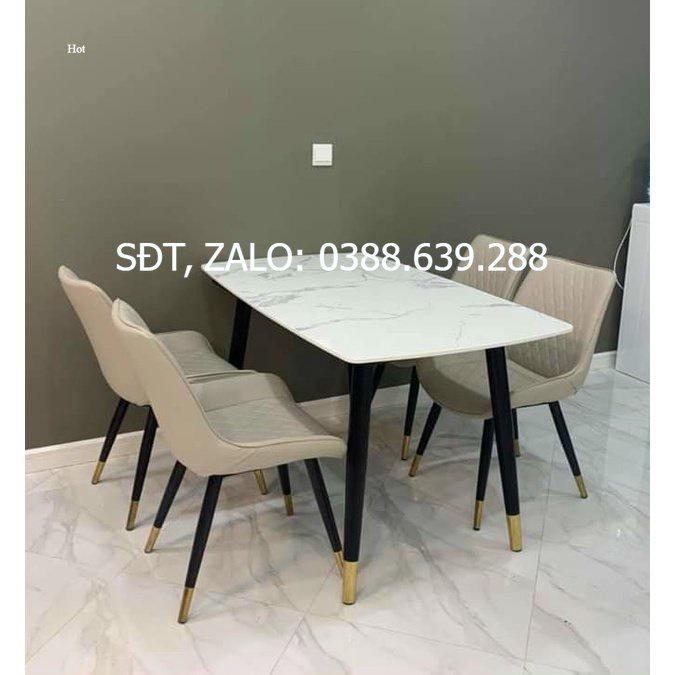 Bộ bàn ăn chân trụ 1m4 + 4 ghế Loft trám mặt bàn đá ceramic  Thương hiệu Nội Thất Bình Long