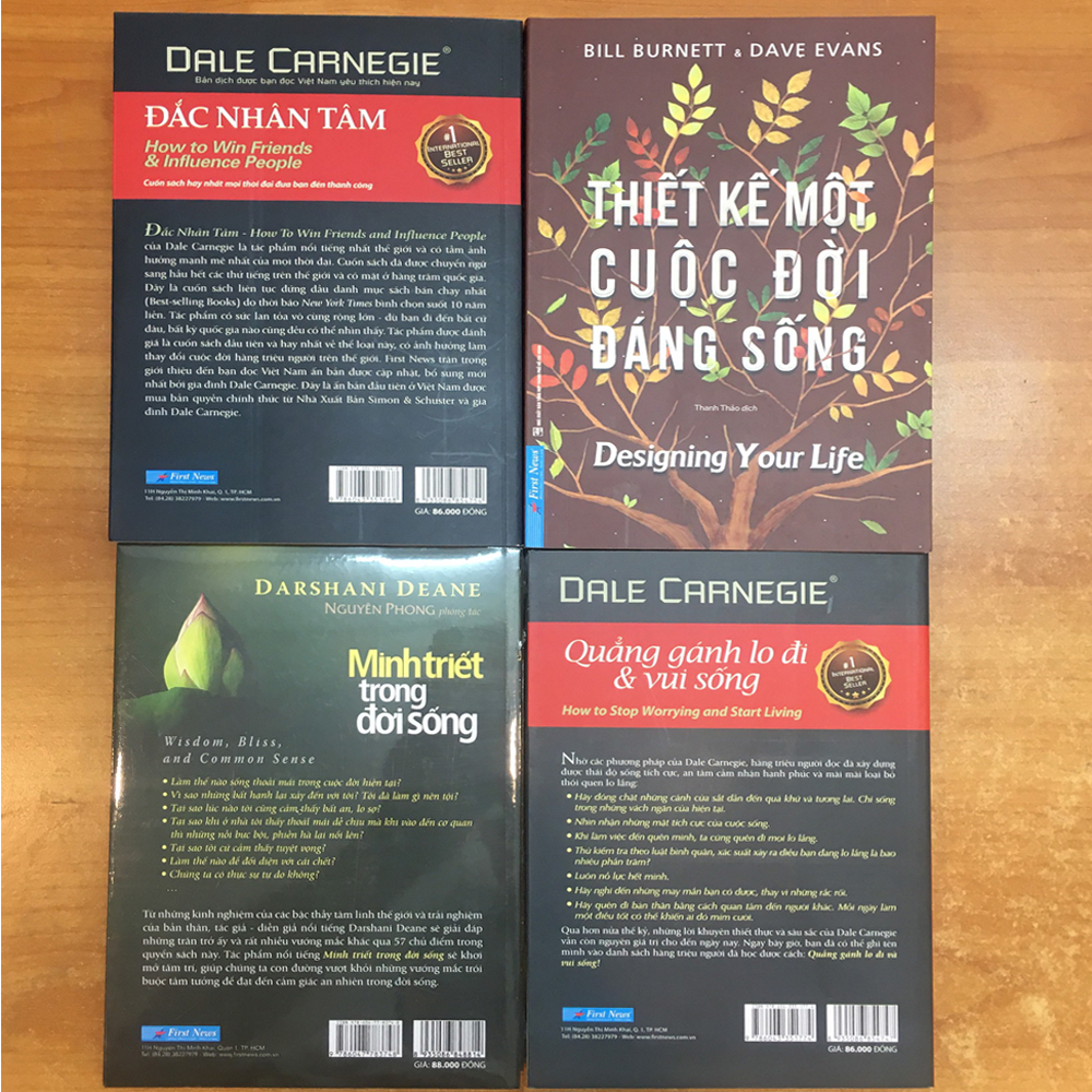 Combo 4 Cuốn Sách: Đắc Nhân Tâm + Quẳng Gánh Lo Đi & Vui Sống + Minh Triết Trong Đời Sống + Thiết Kế Một Cuộc Đời Đáng Sống