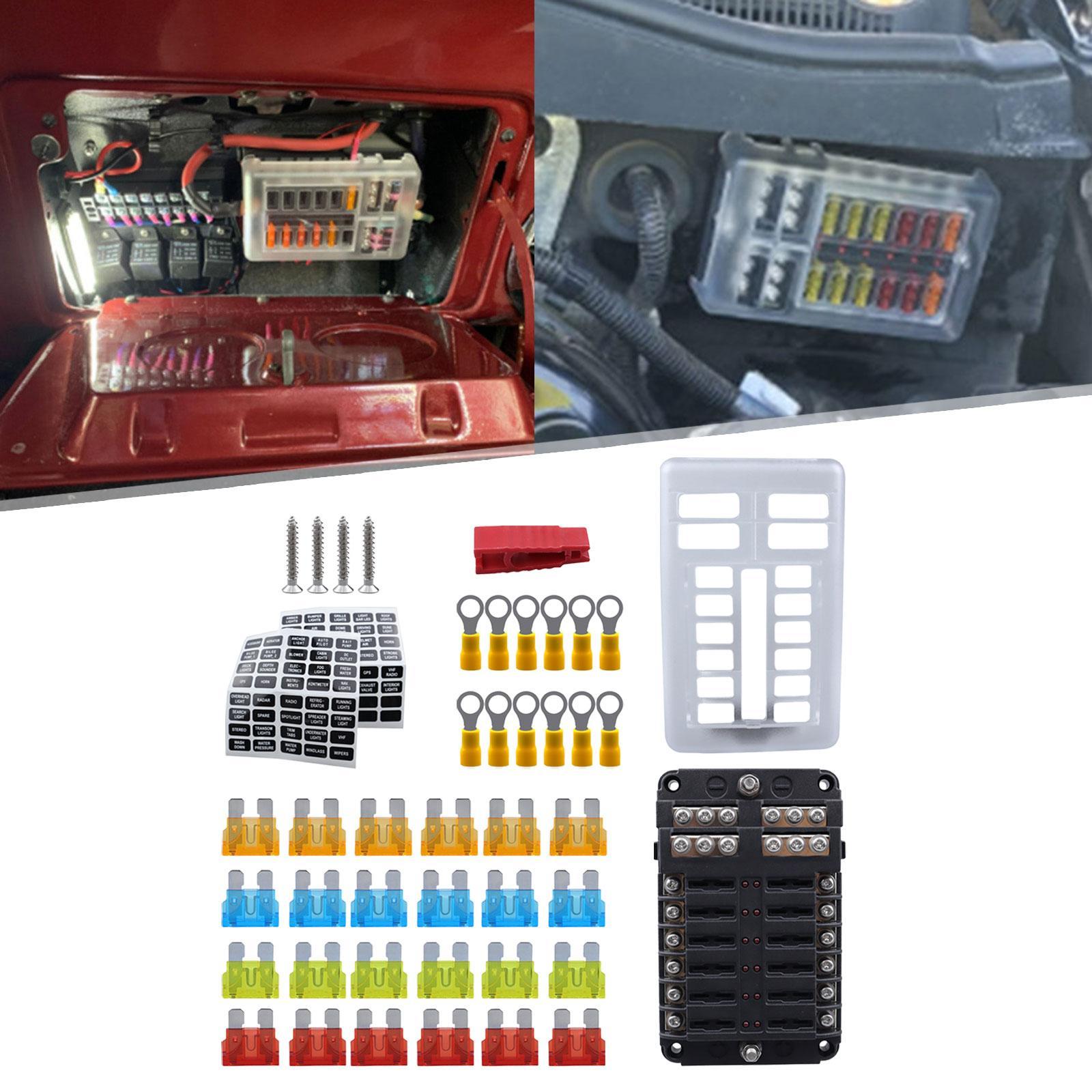 12V Fuse Block Accessory Attachment Professional Waterpoof Replaces 24V 12V 12 Way Marine Fuse Block Fuse Box Holder for Vehicle Van RV