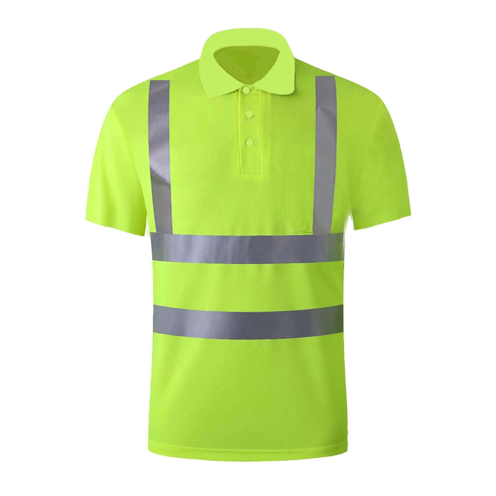 High Visibility Short Sleeve Reflective work Shirts Quick Dry Safety Shirt Work Wear Shirts for Cycling Road Men Adult Workwear