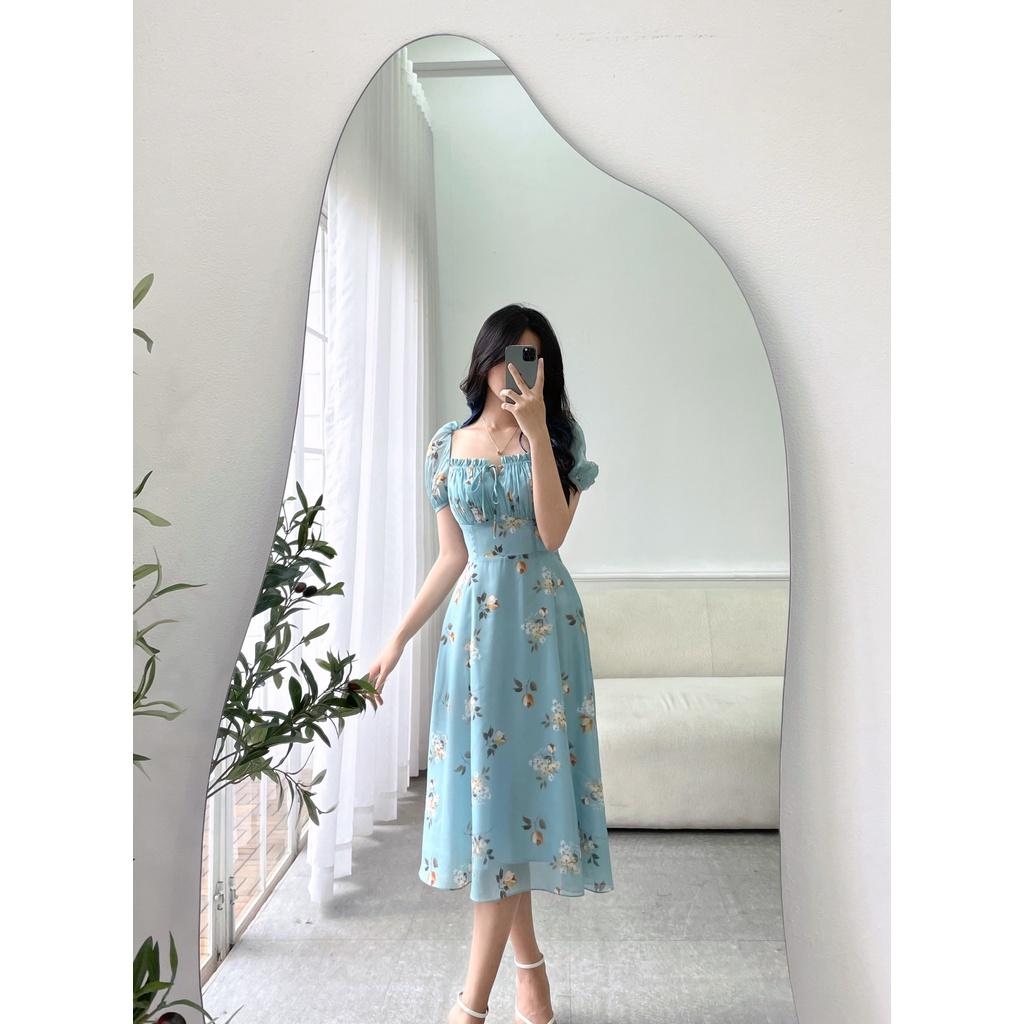 TIELA Đầm váy hoa xanh nhún ngực - Nene Dress