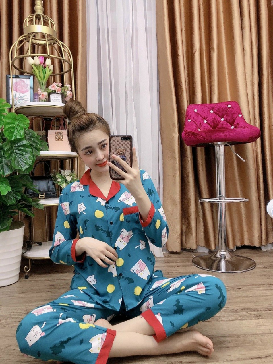 Bộ pijama mặt nhà lụa hàn cao cấp