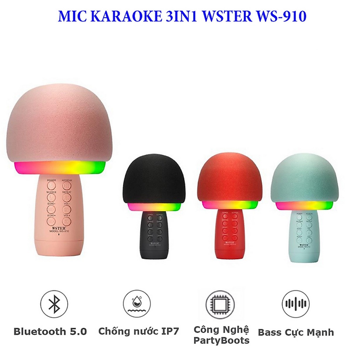 Micro Karaoke Bluetooth Ws-910 Led 7 Màu Âm Thanh Cực Hay Có FM, Usb, Thẻ Nhớ