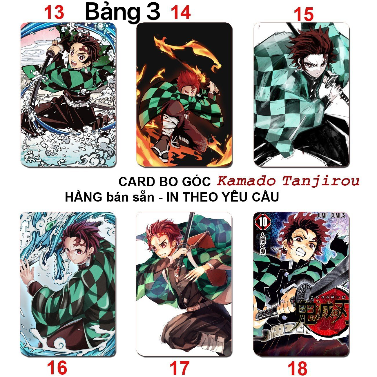 Ảnh card Tanjiro kamado 6 ảnh khác nhau/ Thẻ card hình kamado Taạniro anime kimetsu no yaiba
