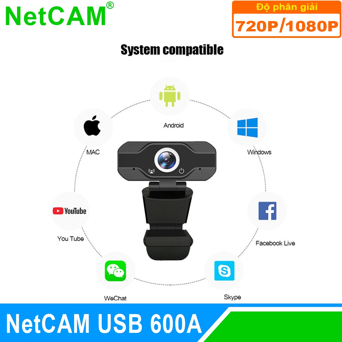 Webcam NetCAM USB 600A độ phân giải 1080P - Hàng Chính Hãng