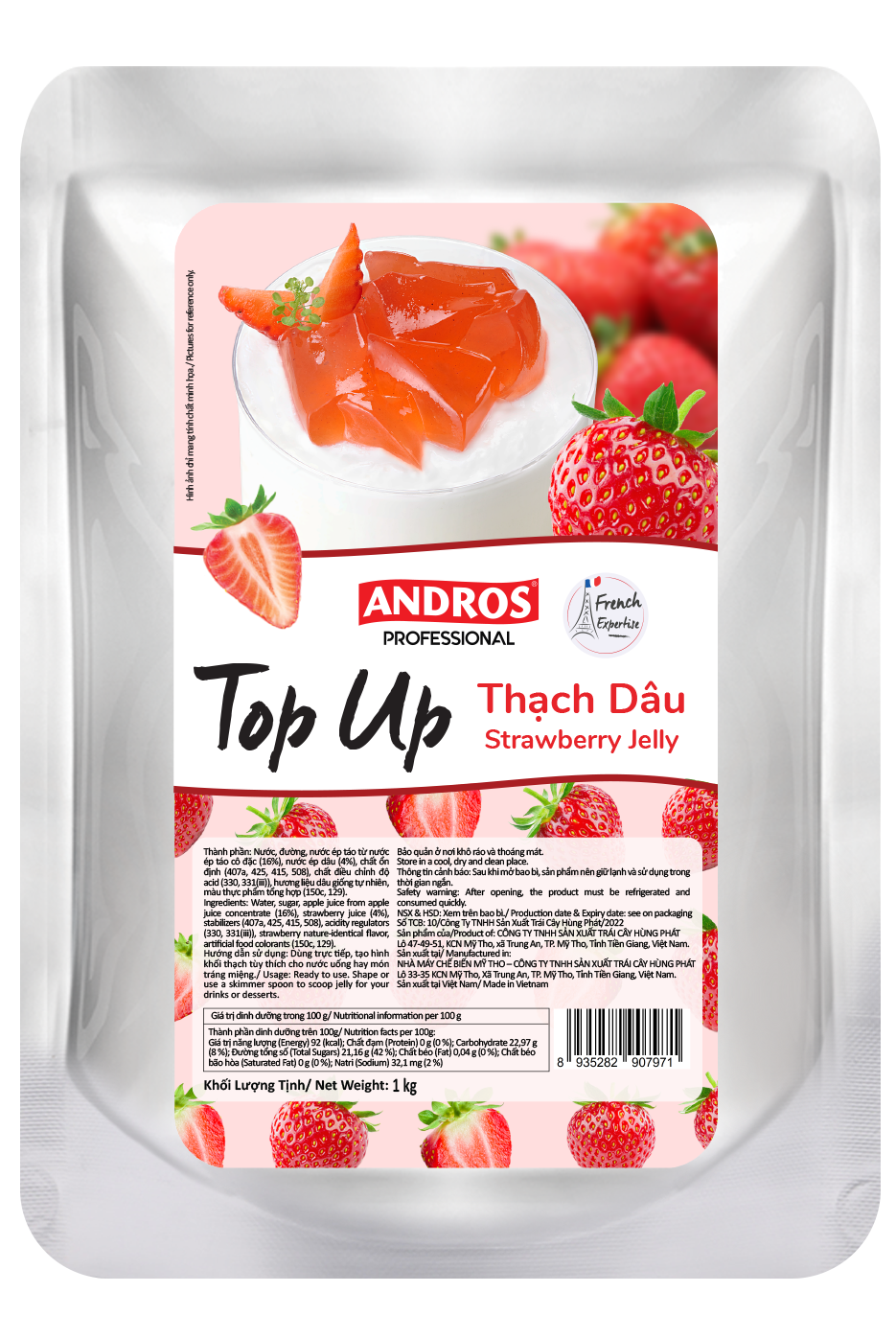 Thạch Topping Dâu - Không Chất Bảo Quản - ANDROS TOP UP - 1 KG