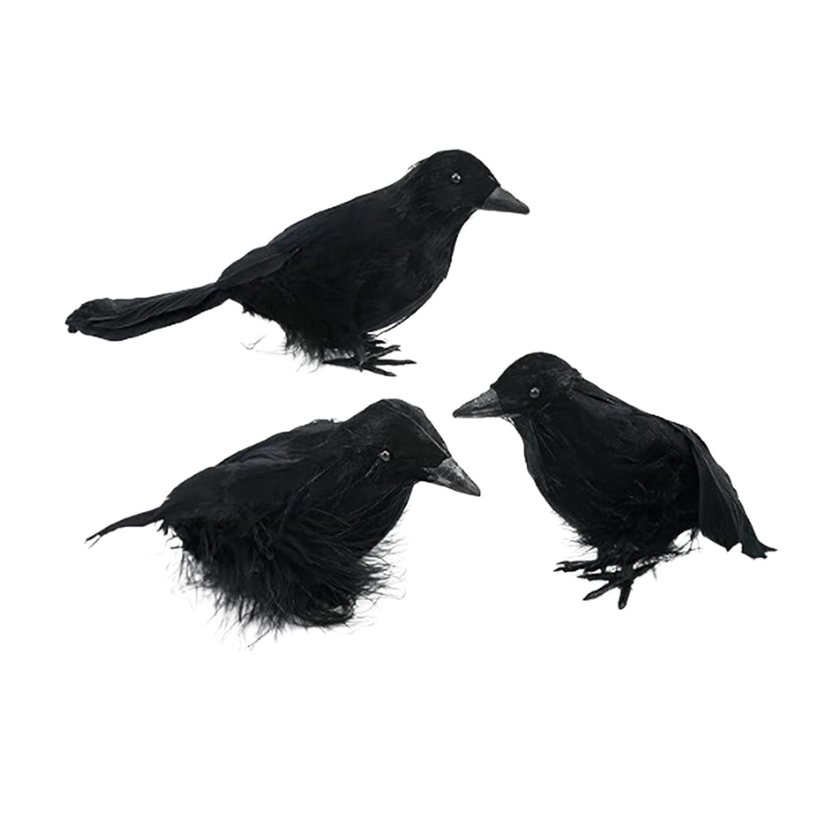 3Pcs Halloween Crows Birds Black Simulation Feather Crow for Halloween Party