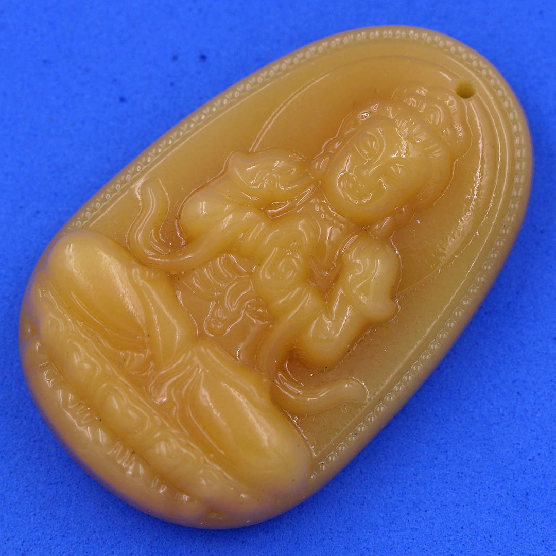 Mặt Phật Đại nhật như lai đá thạch anh vàng 3.6 cm kèm móc và dây chuyền inox, Mặt Phật bản mệnh