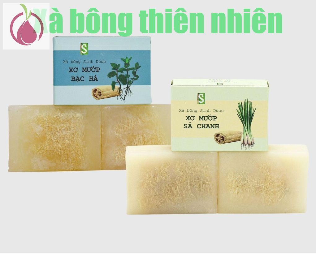 Xà Bông Sinh Dược - Xơ Mướp hương Bạc Hà (Bánh 120gr) , Xà phòng thiên nhiên handmade, giúp giải tỏa stress, tẩy da chết hiệu quả từ xơ mướp