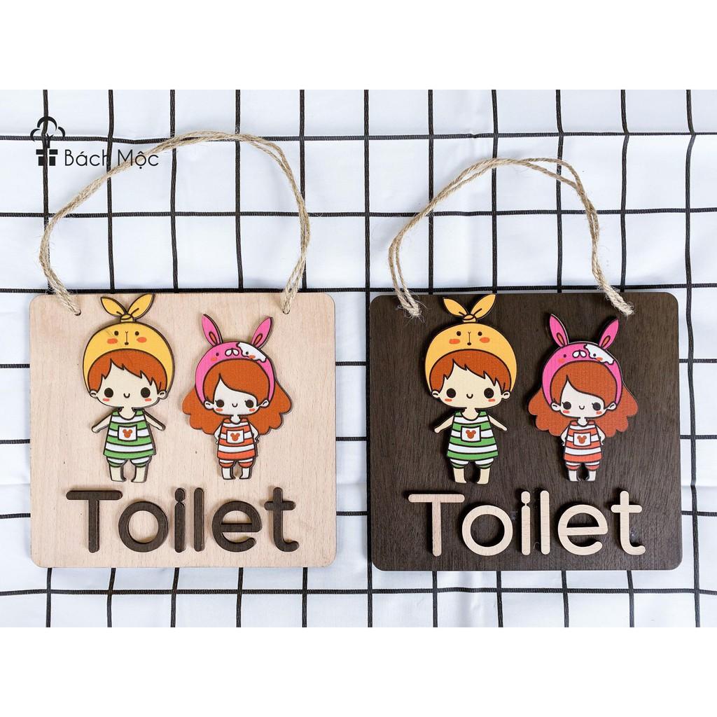 Bảng gỗ trang trí TOILET đôi baby thỏ