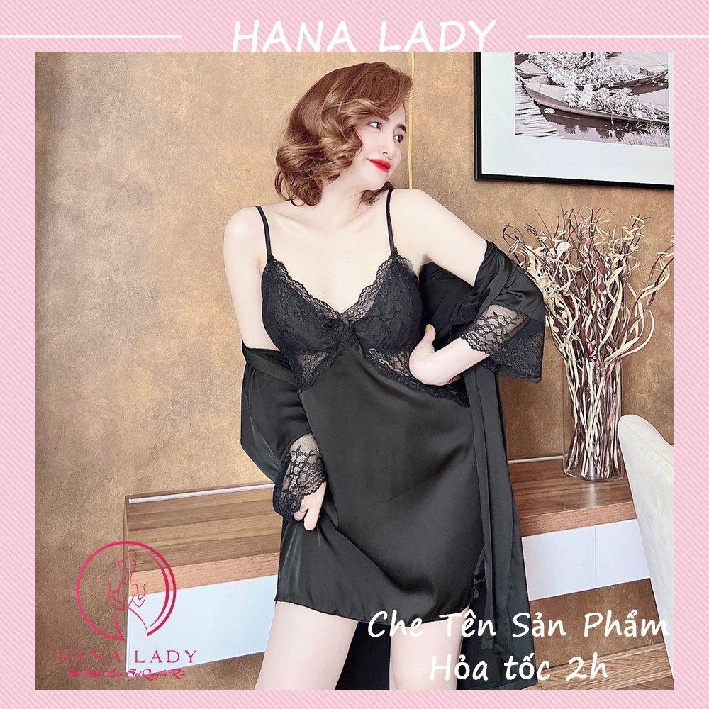 Váy ngủ lụa 2 dây kèm choàng có mút ngực gợi cảm - đầm ngủ sexy cao cấp VN489