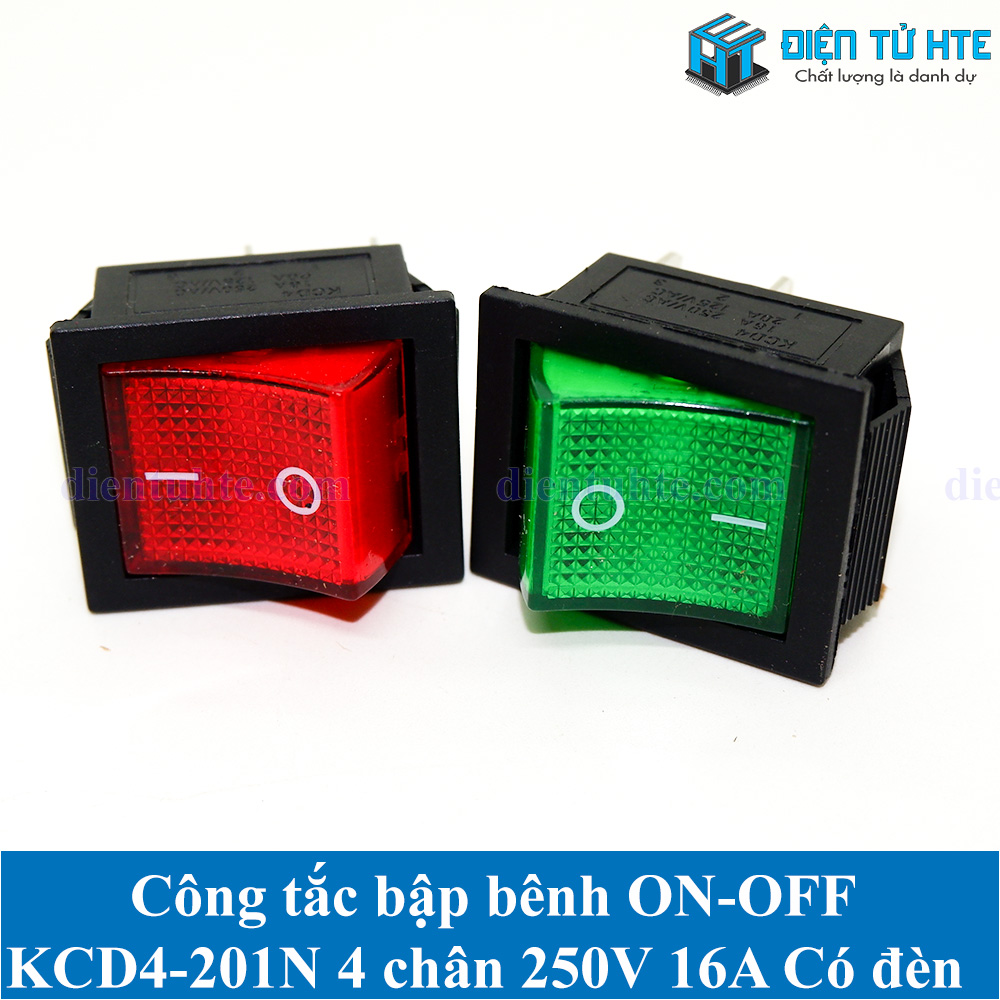 Công tắc bập bênh ON-OFF KCD4 KCD4-201N 4 chân 250V 16A Có đèn