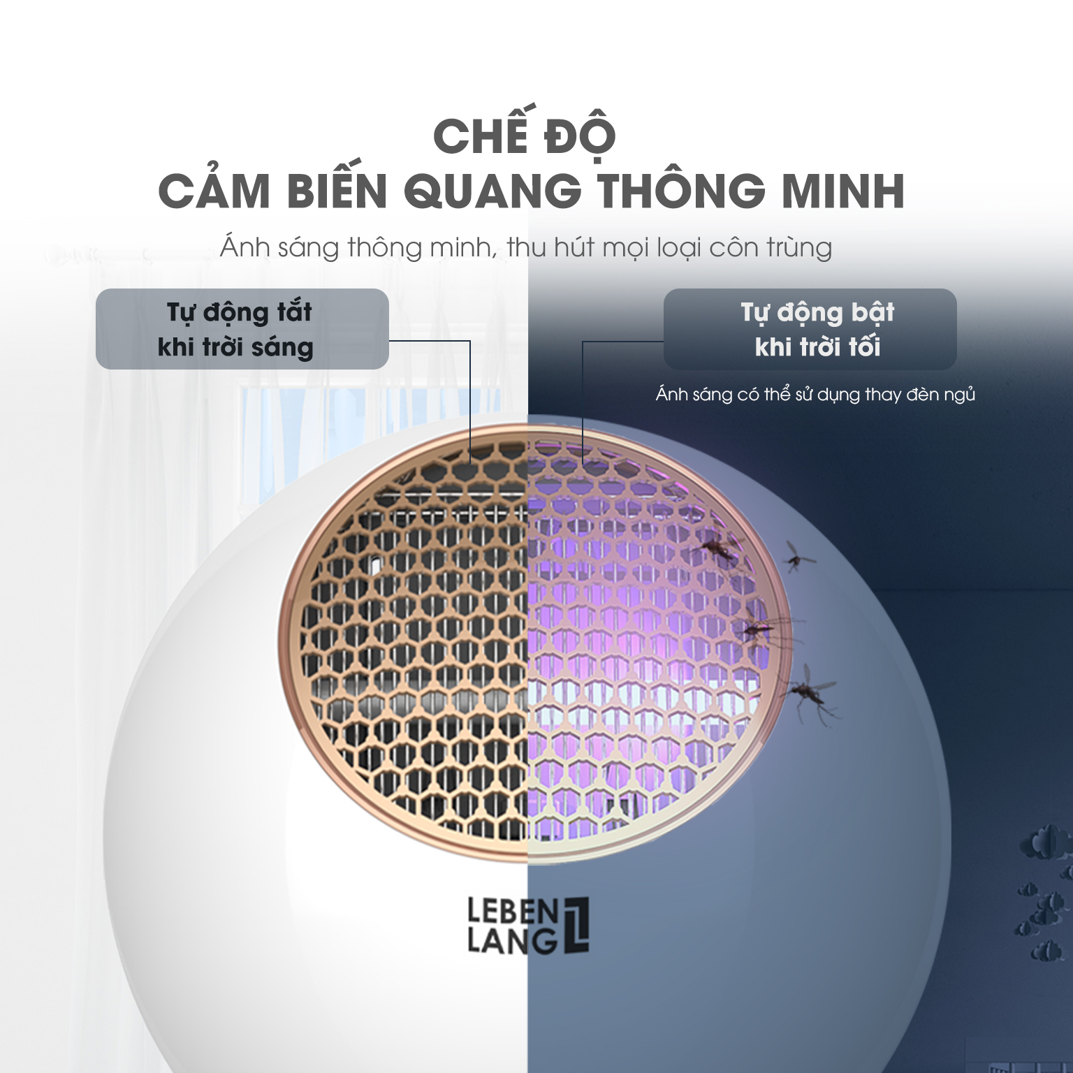 Máy bắt muỗi thông minh Lebenlang LBL2301, cảm biến quang tự động thông minh, công suất 10W, bảo hành 2 năm – Hàng chính hãng