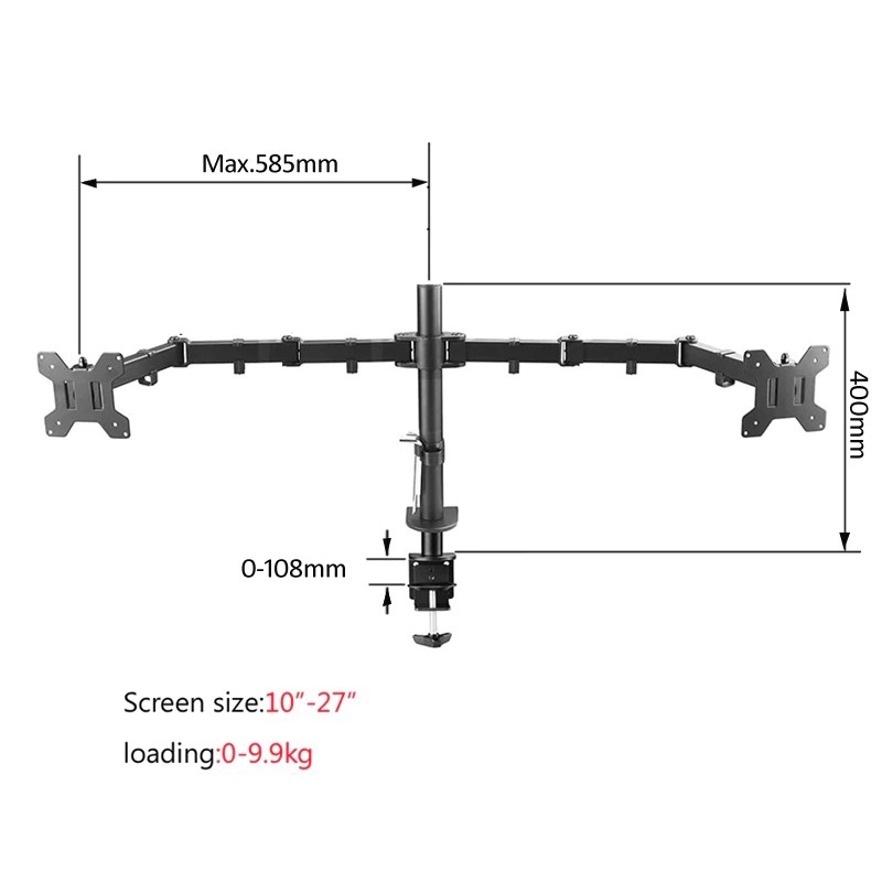 Giá đỡ 2 màn hình Máy Tính Kẹp Bàn, chuyển động Đầy Đủ 360 độ cho màn Hình 10-27inch, tải trọng đến 9,9kg