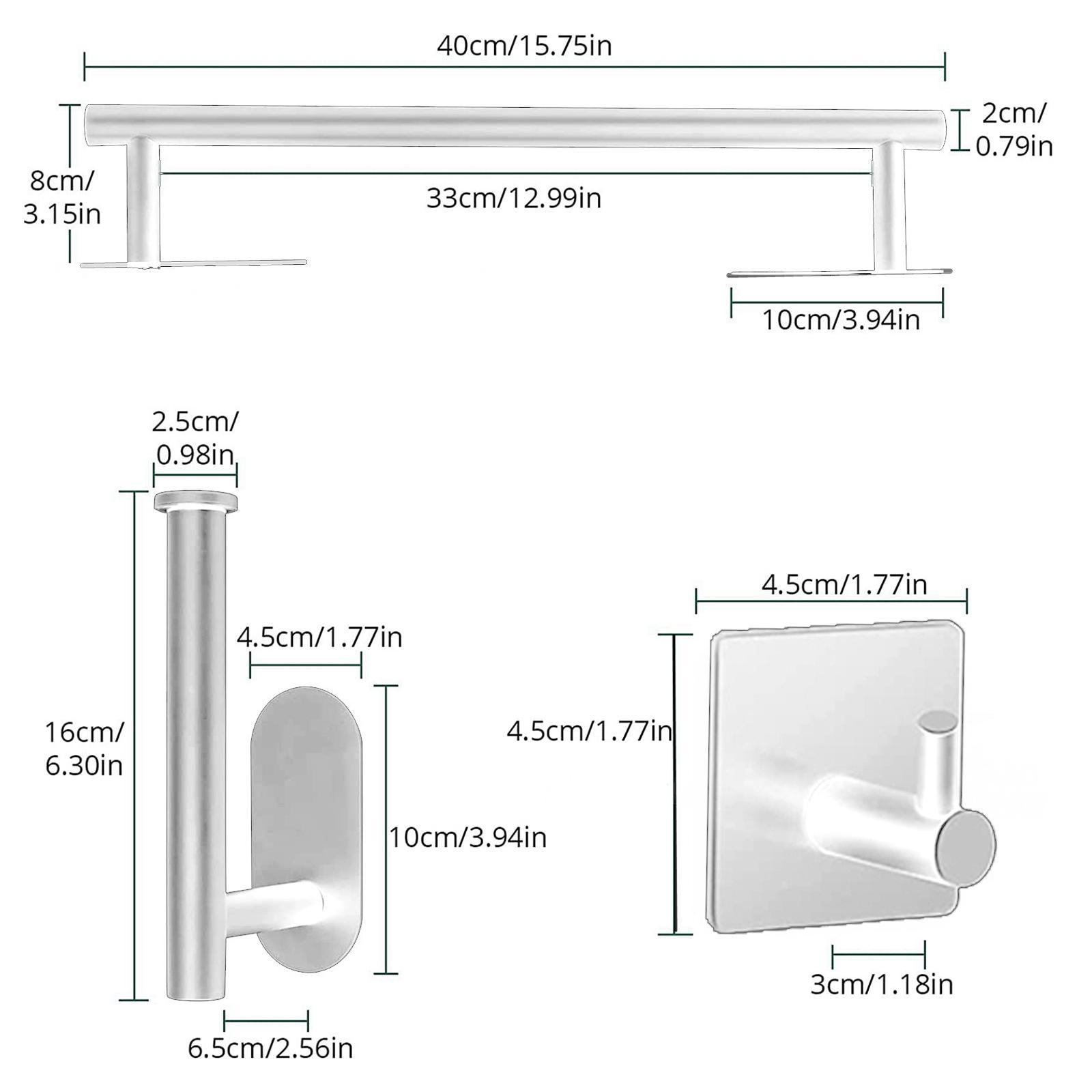 2x Wall Mounted Towel Bars Towel Hanger Towel Holder with