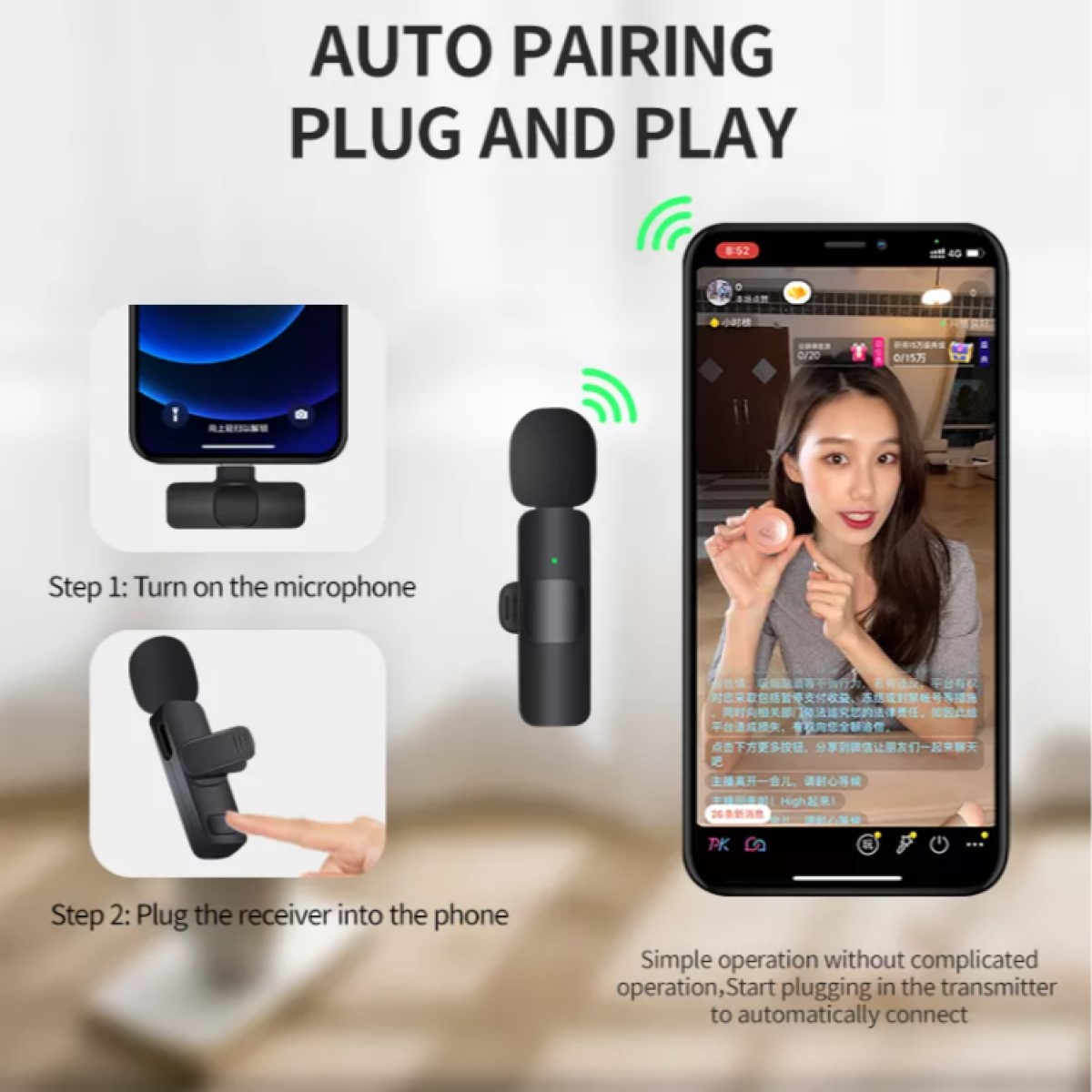 Microphone thu âm K8 không dây lọc tiếng ồn quay video youtube tiktok livestream cho iPhone và Type C