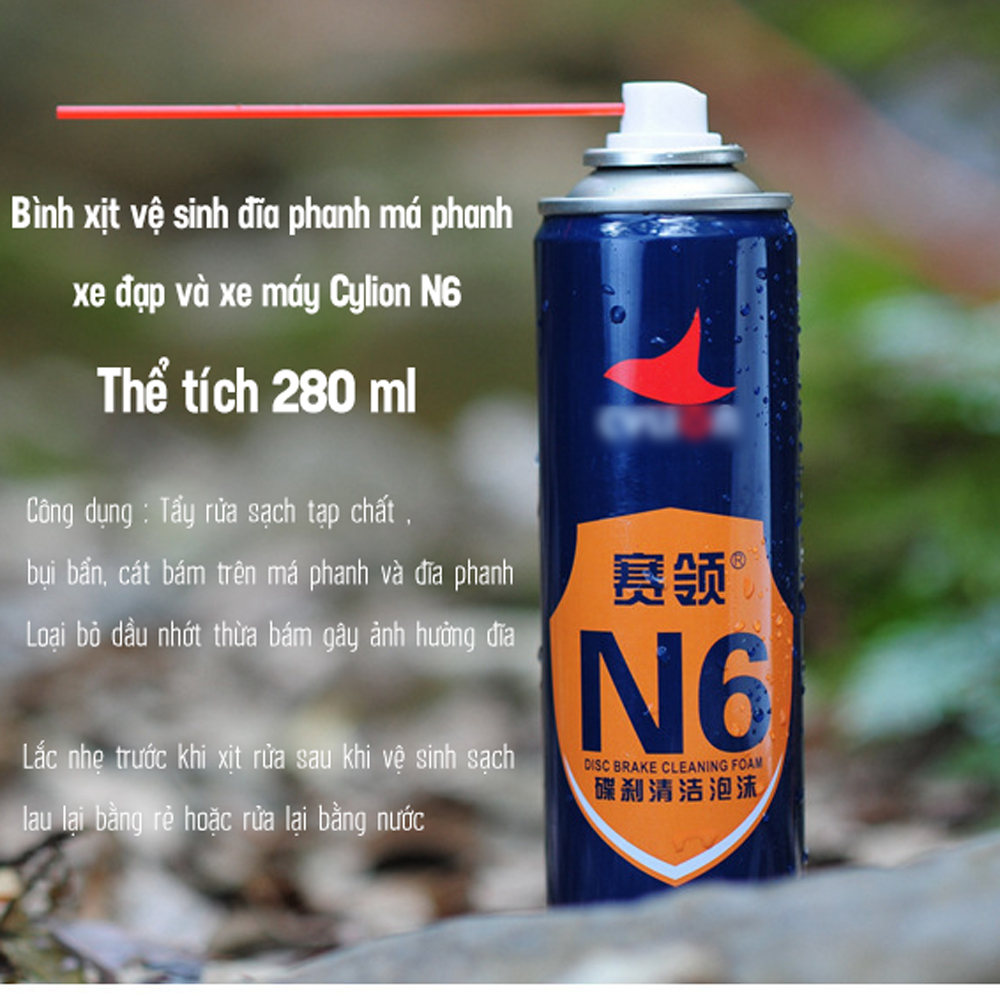 Bình Xịt Vệ Sinh Đĩa Phanh Xe Đạp và Xe Máy 280ml N6Cylion giúp vệ sinh bảo dưỡng đĩa phanh sạch, loại bỏ cặn dầu bẩn - Mai Lee