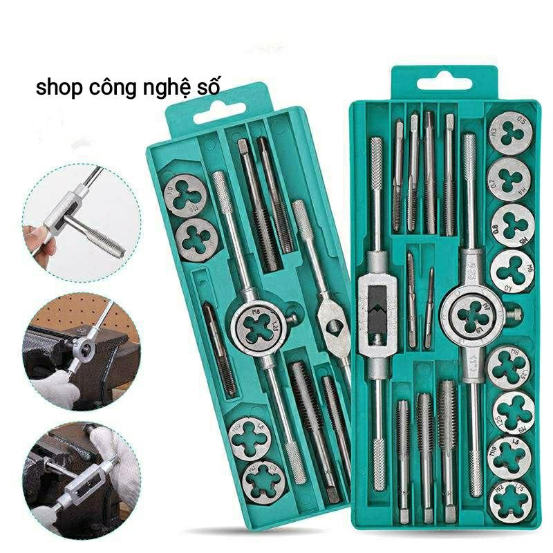 Bộ tạo ren 12 20 40 chi tiết bộ taro hợp kim siêu cứng- Bộ tay quay taro tạo ren trong và ngoài