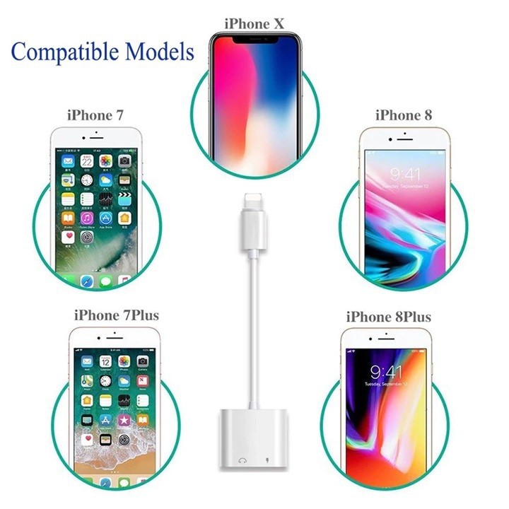 Cáp Chuyển Đổi 2 Trong 1 Vừa Sạc Vừa Cắm Tai Nghe Chuyển 2 Cổng Lightning Cho iPhone