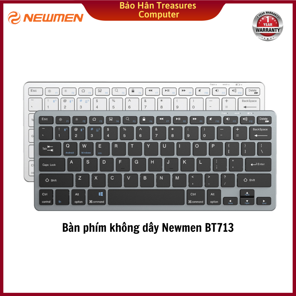 Bàn phím không dây Dual Mode 2.4GhzBluetooth 5.0 Newmen BT713 - Hàng Chính Hãng - Màu trắng