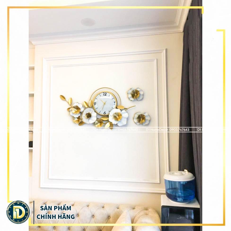 Đồng Hồ Treo Tường Trang Trí Decor Đẹp - Nhập Khẩu Cao Cấp - Mẫu Hoa Mai Vàng May Mắn - BH 5 Năm- D1 Home