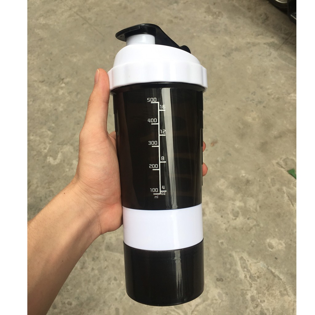 Bình Lắc Shaker Tập GYM 3 Ngăn Tiện Dụng 500 Ml Có Lò Xo Phong Cách Năng Động Thể Thao