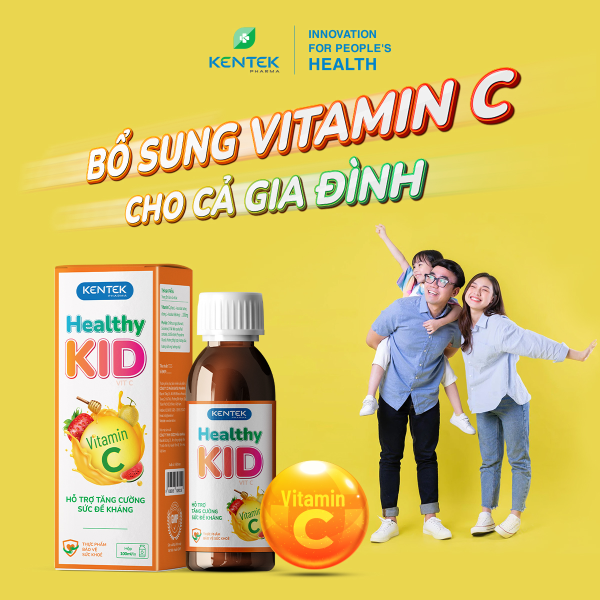 Siro vitamin C bổ sung đề kháng, dành cho trẻ em HEALTHY KID VIT C | Kentek Pharma | Chai 100ml