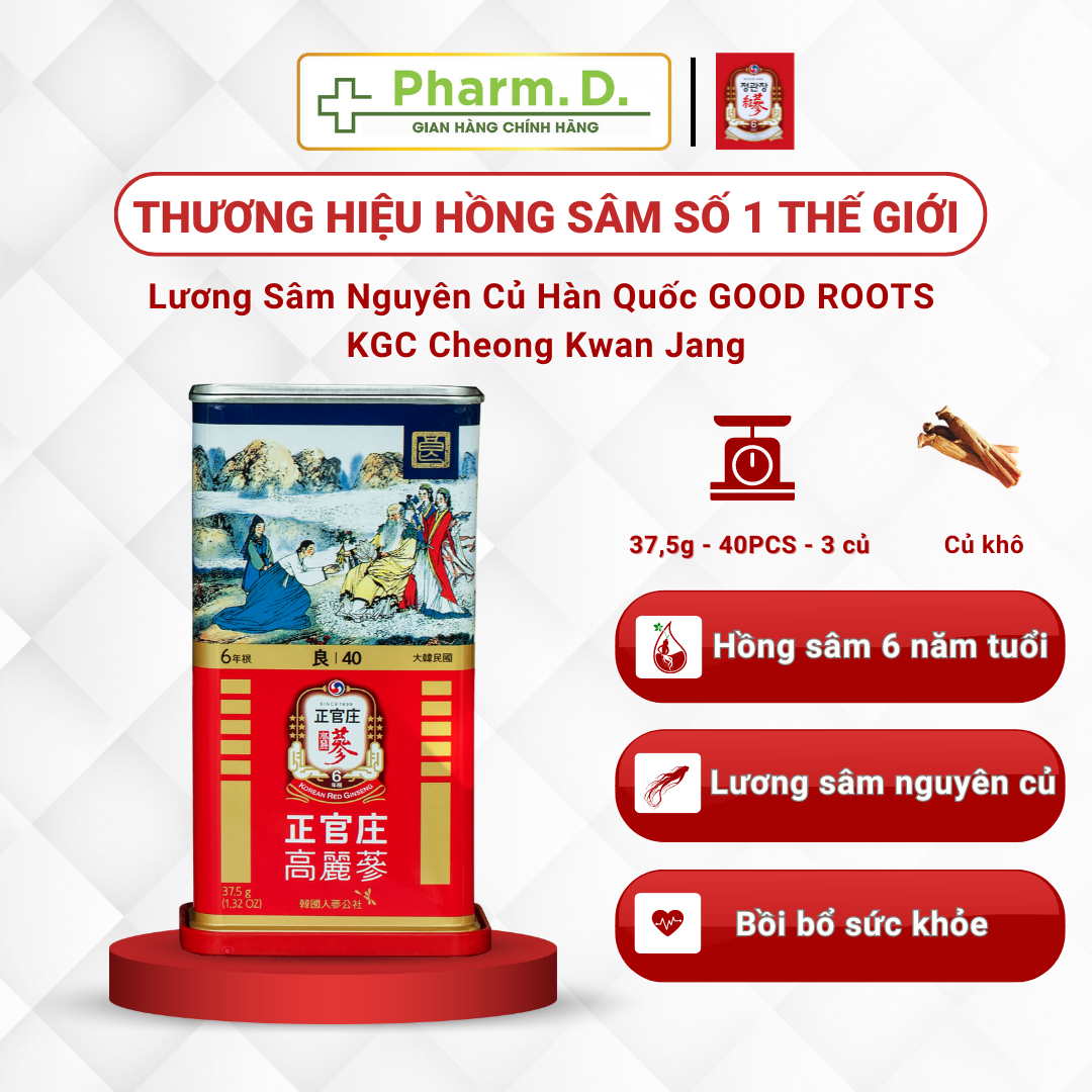 Lương Sâm Nguyên Củ Hàn Quốc GOOD ROOTS KGC Cheong Kwan Jang 37,5g (40PCS - 3 củ)