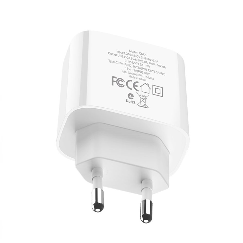 Củ Sạc Hoco C57A - Hỗ trợ sạc nhanh QC3.0 + Tặng Cáp Lightning - Chính Hãng