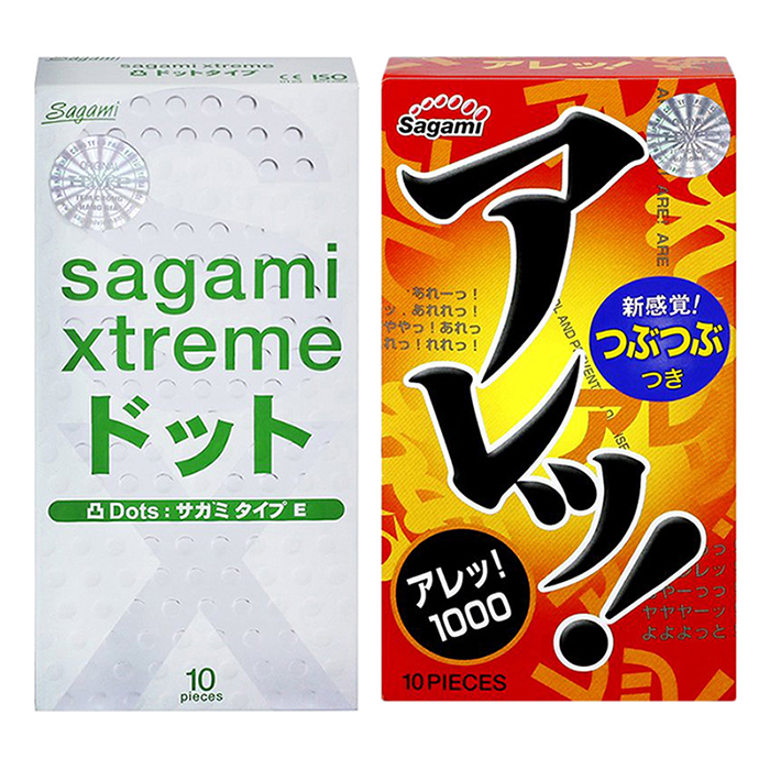 Bộ Bao Cao Su Có Gân Và Gai Siêu Mỏng Sagami Extreme White (10 Bao) Và Bao Cao Su Mỏng Co Dãn Sagami Are Are (10 Bao)