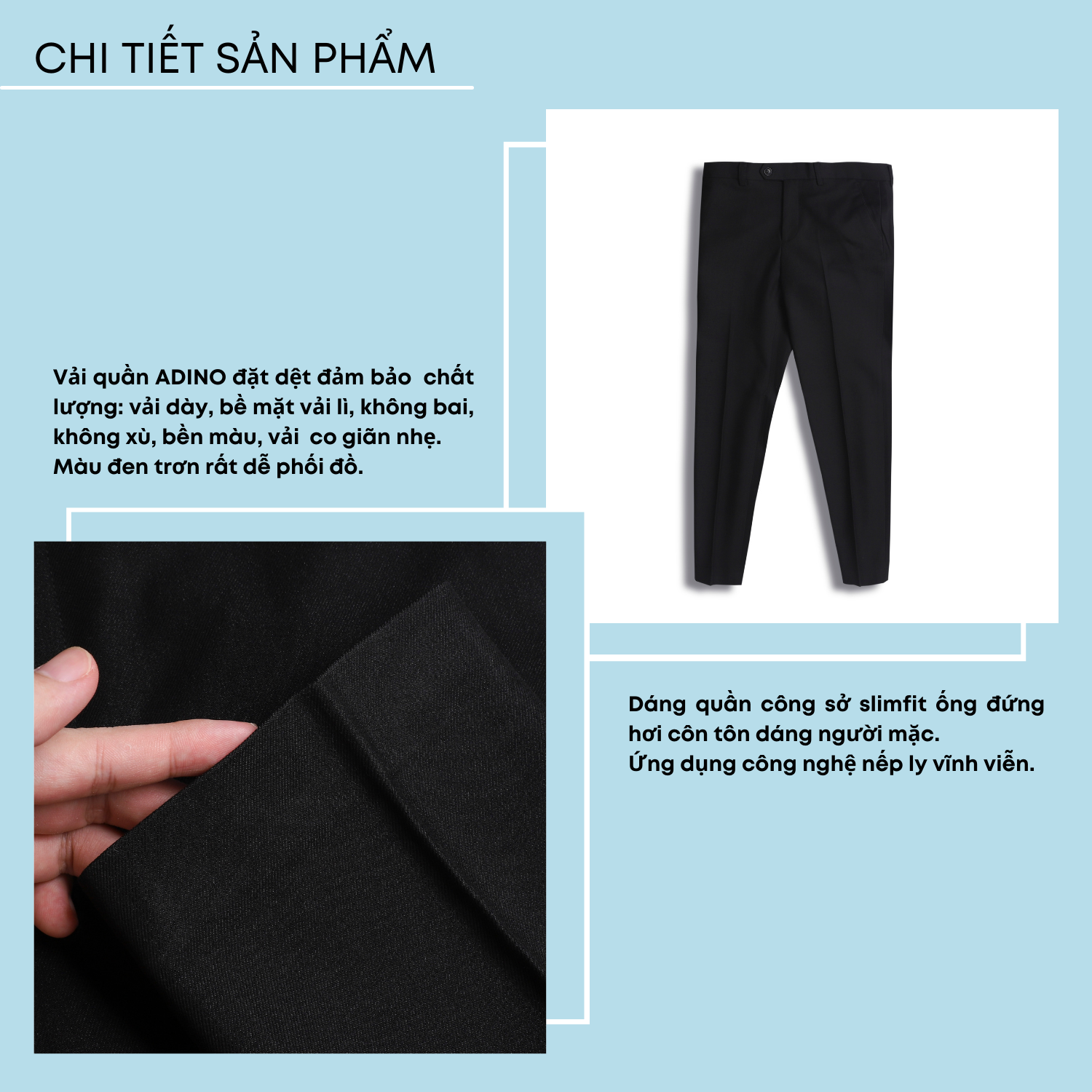 Quần tây âu công sở nam ADINO màu đen vải cotton dày không bai không xù co giãn nhẹ dáng công sở slimfit ống đứng hơi côn Q02