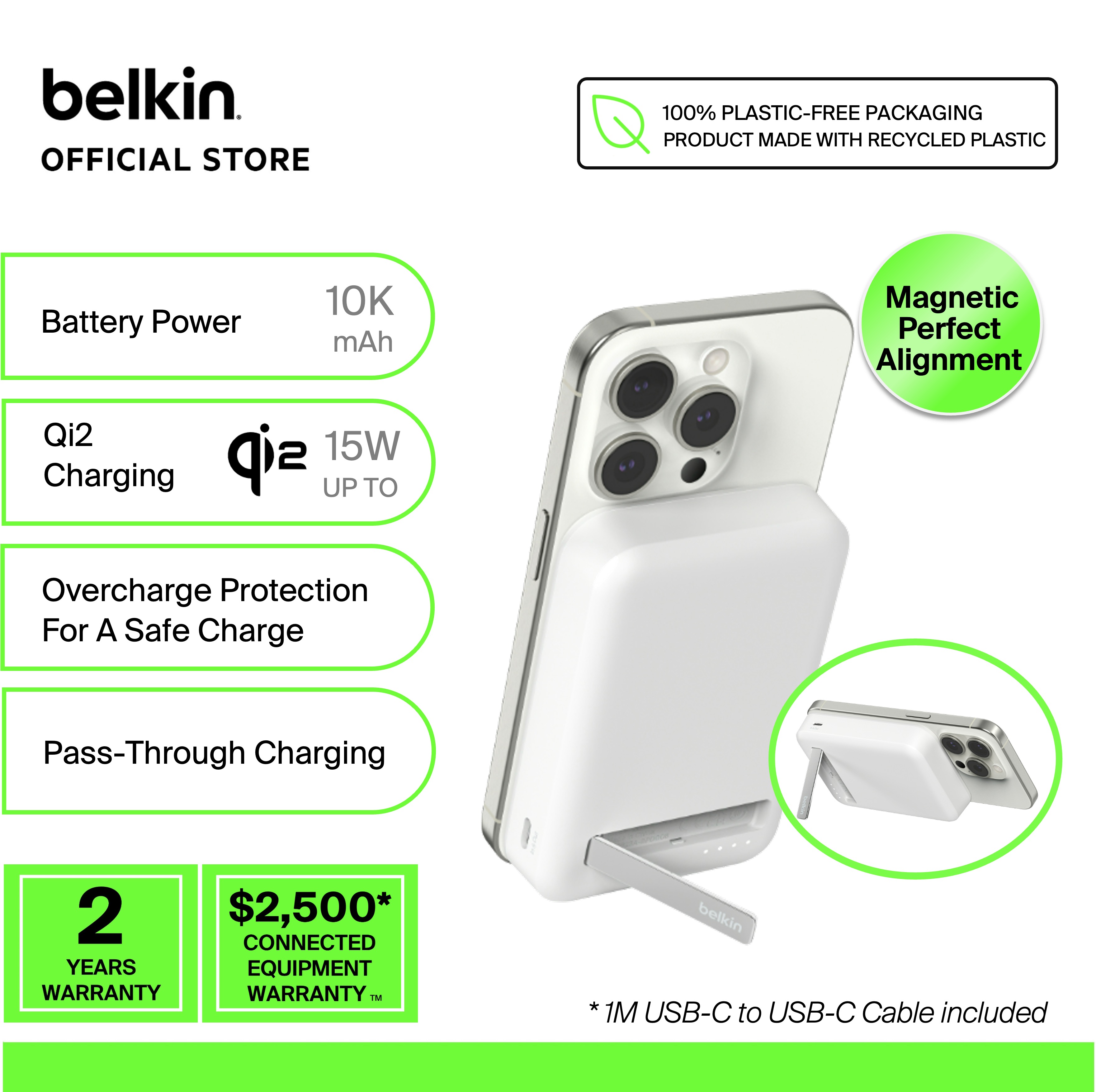 Pin sạc dự phòng không dây Qi2 Belkin BoostCharge Pro Magnetic dung lượng 5K/10K kèm cáp - Hàng chính hãng