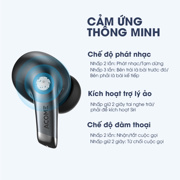 Tai Nghe Bluetooth ACOME Airdots T8 Thiết Kế In-Ear Chất Âm Rõ Nét Cảm Ứng Thông Minh - Hàng Chính Hãng