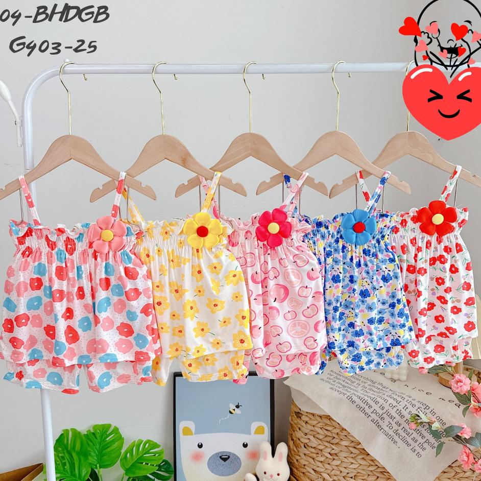 Đồ bộ bé gái hai dây mùa hè đáng yêu size 5-18kg chất cotton mềm mịn mát