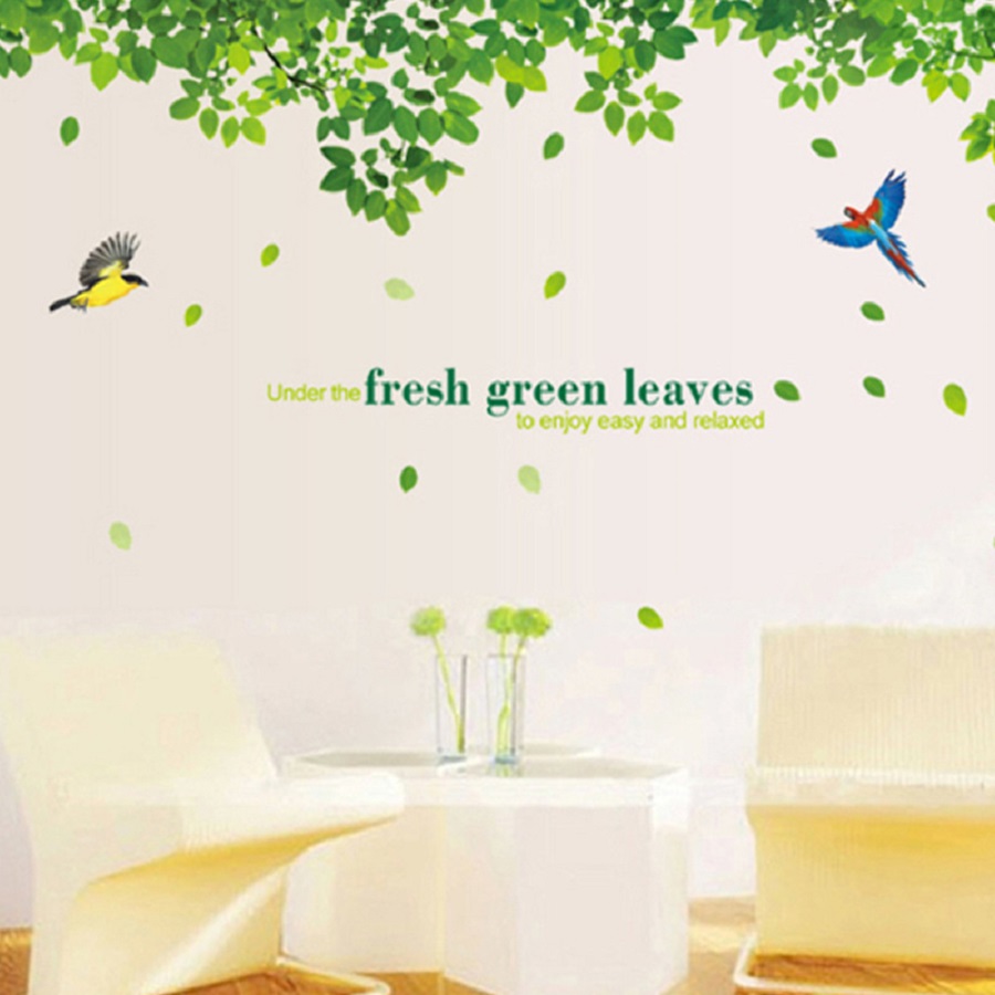 Decal dán tường trang trí nhà đẹp sang trọng cây xanh mát