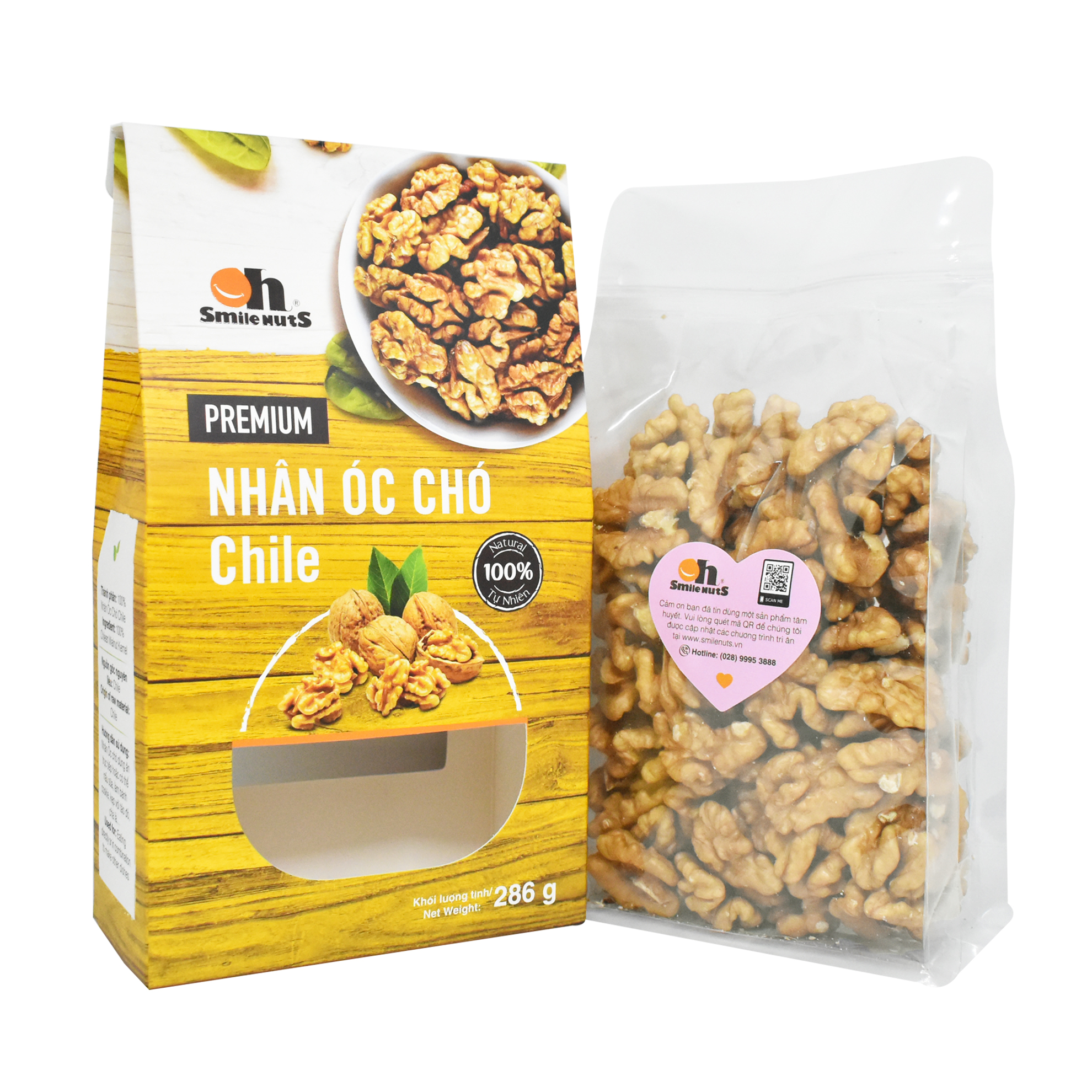 Nhân Óc Chó Smile Nuts hộp 286g - Óc chó nhập khẩu từ Chile (Chilean Walnut Kernel 286g)